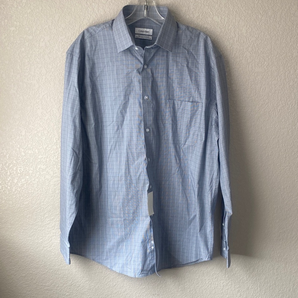 Calvin Klein Mens Button Down Shirt Long Sleeve Fresh Large/Grey/White